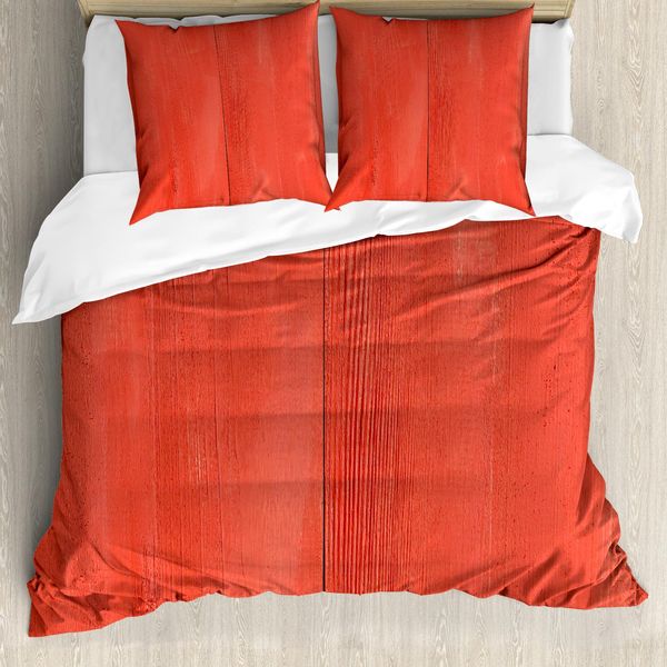 Abakuhaus Copripiumino Corallo, Vintage Wood Brett Barn, Antiacaro, Adatto A Chi Soffre Di Allergie, Con Federe, 155 Cm X 220 Cm - 80 X 80 Cm, Corallo Scuro-image