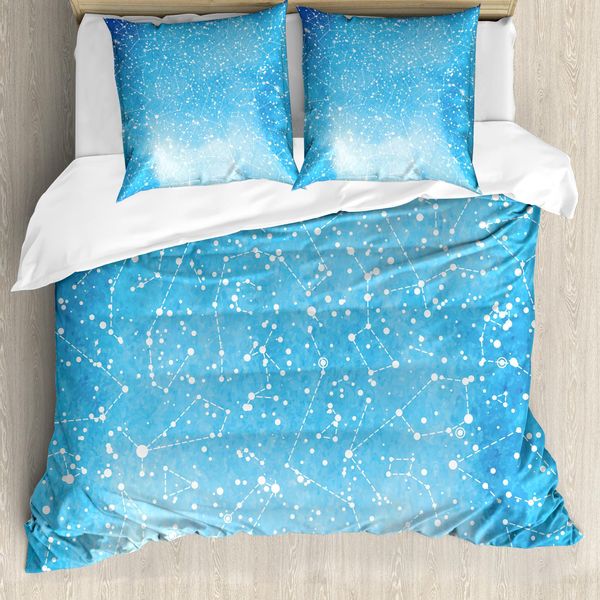 Abakuhaus Costellazione Copripiumino, Grafica Astronomica, Antiacaro, Adatto A Chi Soffre Di Allergie, Con Federe, 155 Cm X 220 Cm - 80 X 80 Cm, Blu, Azzurro, Bianco-image