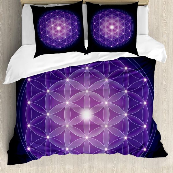 Abakuhaus Copripiumino Blu Scuro, Fiore Della Vita Stelle, Antiacaro, Adatto A Chi Soffre Di Allergie, Con Federe, 155 Cm X 220 Cm - 80 X 80 Cm, Blu Scuro Viola-image