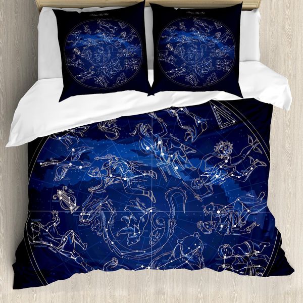 Abakuhaus Costellazione Copripiumino, Antica Mappa Celeste, Antiacaro Adatto A Chi Soffre Di Allergie Con Federe, 155 Cm X 220 Cm - 80 X 80 Cm, Blu Blu Scuro Beige-image