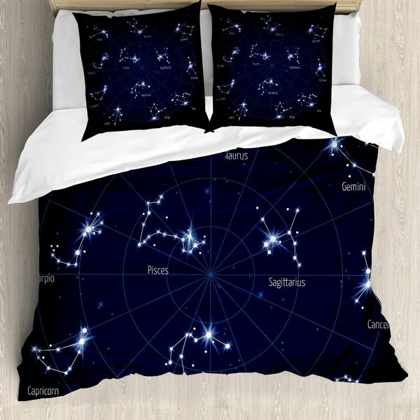 Abakuhaus Costellazione Copripiumino, Diagramma Dell'oroscopo, Antiacaro, Adatto A Chi Soffre Di Allergie, Con Federe, 155 Cm X 220 Cm - 80 X 80 Cm, Blu Scuro Bianco-image