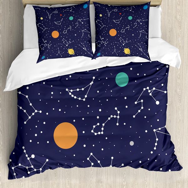 Abakuhaus Constellation Copripiumino, Zodiac Planets, Antiacaro, Adatto A Chi Soffre Di Allergie, Con Federe, 200 Cm X 200 Cm - 80 X 80 Cm, Multicolore-image