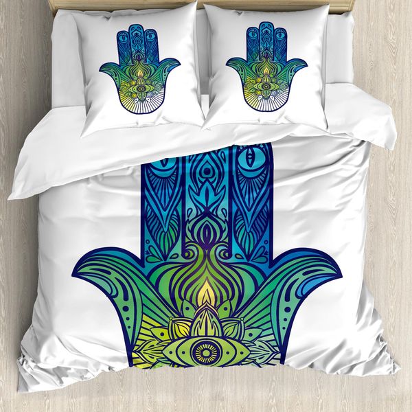 Abakuhaus Copripiumino Evil Eye, Vivace, Antiacaro, Adatto A Chi Soffre Di Allergie, Con Federe, 155 Cm X 220 Cm - 80 X 80 Cm, Blu, Verde, Giallo-image