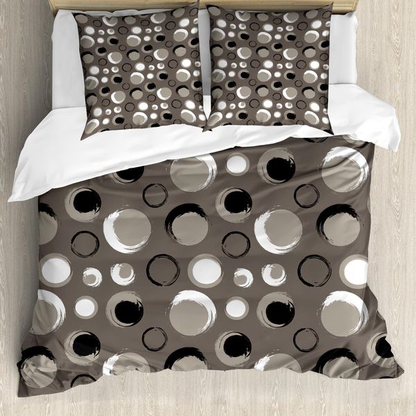 Abakuhaus Copripiumino Color Tortora, Dots Brushstrokes Grunge, Antiacaro, Adatto A Chi Soffre Di Allergie, Con Federe, 155 Cm X 220 Cm - 80 X 80 Cm, Bianco E Nero, Tortora-image