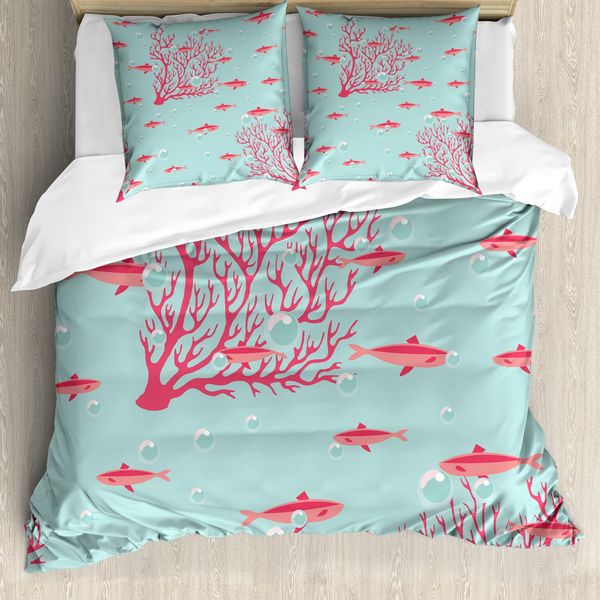 Abakuhaus Copripiumino Corallo, Pesci Barriera Corallina Acquatica, Antiacaro, Adatto A Chi Soffre Di Allergie, Con Federe, 155 Cm X 220 Cm - 80 X 80 Cm, Corallo Scuro Azzurro-image