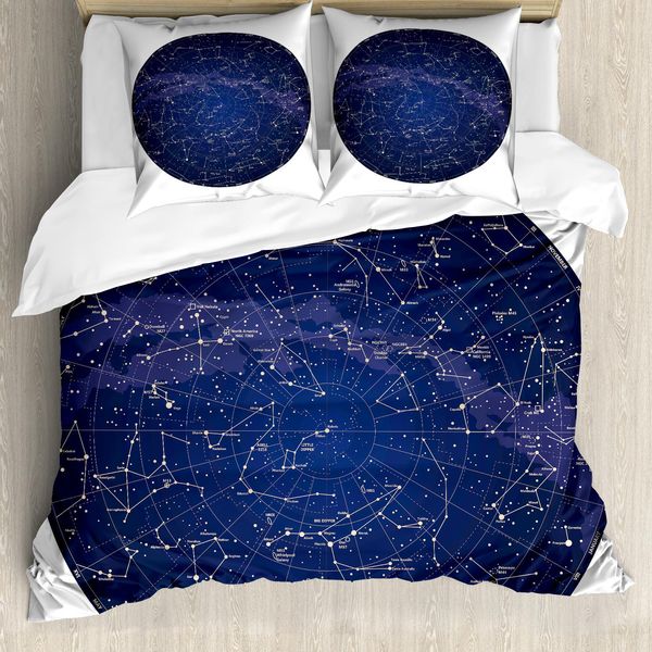 Abakuhaus Constellation Copripiumino, Sky Map Nord, Antiacaro, Adatto A Chi Soffre Di Allergie, Con Federe, 200 Cm X 200 Cm - 80 X 80 Cm, Blu Crema Viola Blu-image