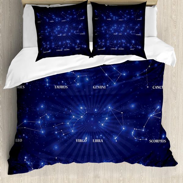 Abakuhaus Costellazione Copripiumino, Astrologia Stelle, Antiacaro Adatto A Chi Soffre Di Allergie Con Federe, 155 Cm X 220 Cm - 80 X 80 Cm, Azzurro Indaco Bianco-image