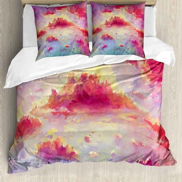 Abakuhaus Copripiumino Corallo, Nuvole Luminose Panoramiche, Antiacaro, Adatto A Chi Soffre Di Allergie, Con Federe, 155 Cm X 220 Cm - 80 X 80 Cm, Corallo Lilla Azzurro-image