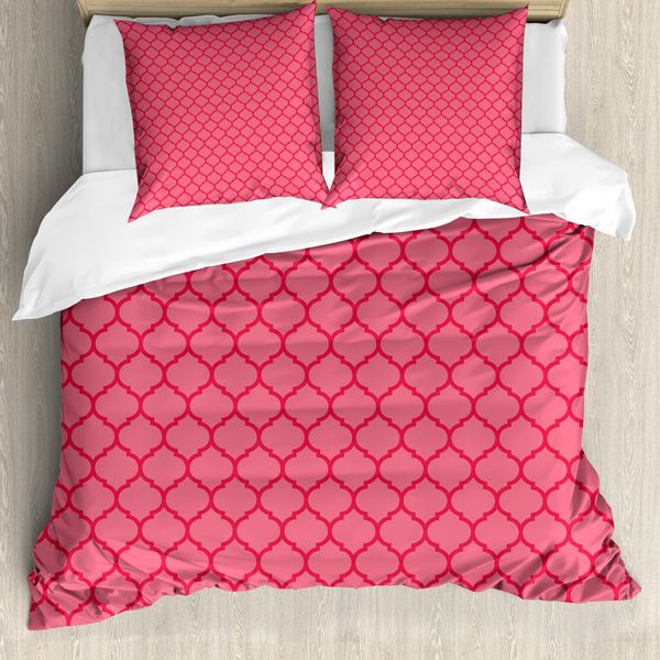 Abakuhaus Copripiumino Corallo, Motivi Antichi A Quadrifoglio, Antiacaro, Adatto A Chi Soffre Di Allergie, Con Federe, 155 Cm X 220 Cm - 80 X 80 Cm, Corallo E Rosso-image