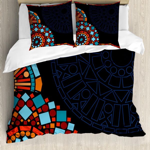 Abakuhaus Copripiumino Blu Scuro, Mandala Geometrici, Antiacaro, Adatto A Chi Soffre Di Allergie, Con Federe, 155 Cm X 220 Cm - 80 X 80 Cm, Multicolore-image