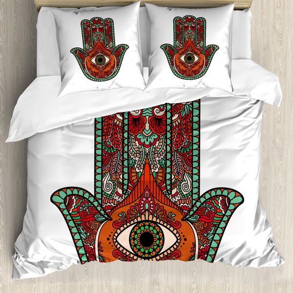 Abakuhaus Copripiumino Evil Eye, Vintage Boho Colorato, Antiacaro Adatto A Chi Soffre Di Allergie Con Federe, 155 Cm X 220 Cm - 80 X 80 Cm, Multicolore-image