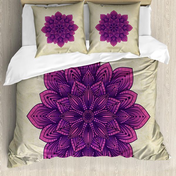 Abakuhaus Copripiumino Lotus, Motivo Retrò Viola, Antiacaro, Adatto A Chi Soffre Di Allergie, Con Federe, 155 Cm X 220 Cm - 80 X 80 Cm, Fucsia Guscio D'uovo-image