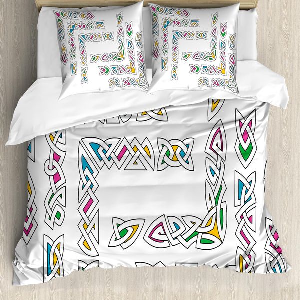 Abakuhaus Copripiumino Irlandese, Motivo Ornamentale Gaelico, Antiacaro, Adatto A Chi Soffre Di Allergie, Con Federe, 200 Cm X 200 Cm - 80 X 80 Cm, Multicolore-image
