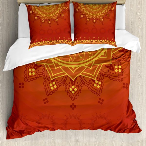 Abakuhaus Set Copripiumino Per Letti Matrimoniali, Sari Tradizionale, Antiacaro, Adatto A Chi Soffre Di Allergie, Con Federe, Calendula Arancione-image