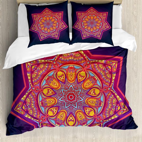 Abakuhaus Copripiumino Lotus, Mandala Tibetano Geometrico, Antiacaro, Adatto A Chi Soffre Di Allergie, Con Federe, 155 Cm X 220 Cm - 80 X 80 Cm, Multicolore-image