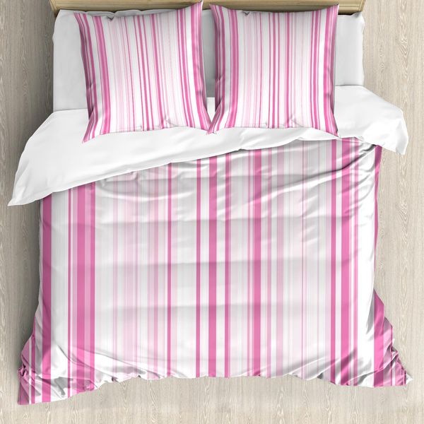 Abakuhaus Copripiumino Rosa Pallido, A Righe Verticali, Antiacaro, Adatto A Chi Soffre Di Allergie, Con Federe, 200 Cm X 200 Cm - 80 X 80 Cm, Bianco Rosa Chiaro-image