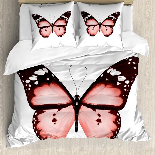 Abakuhaus Set Copripiumino A Farfalla Per Letti Matrimoniali, Sommervogel Freigeist, Antiacaro, Adatto A Chi Soffre Di Allergie, Con Federe, Rosa Pastello, Marrone Castagna, Rosa, Bianco-image