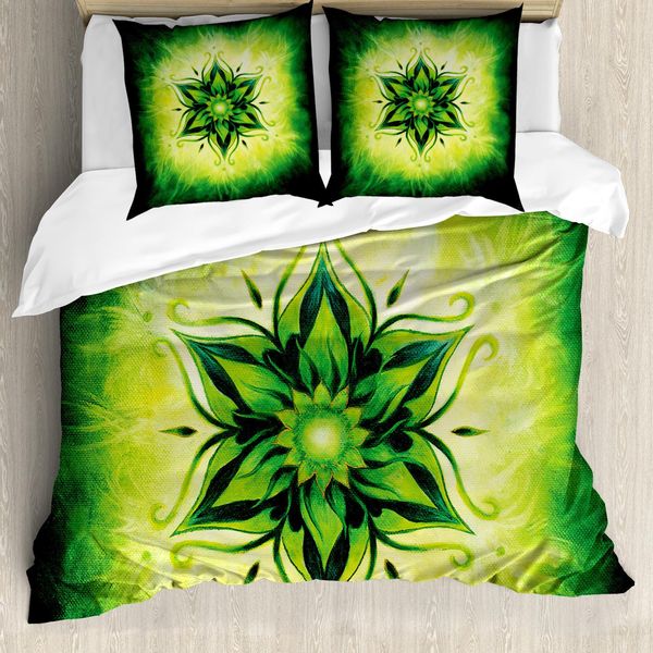 Abakuhaus Set Copripiumino Per Letti Matrimoniali, Mistico Esoterico Asiatico, Antiacaro, Adatto A Chi Soffre Di Allergie, Con Federe, Verde Lime Verde Smeraldo-image