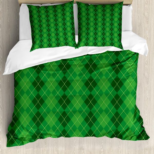 Abakuhaus Copripiumino Irlandese, Plaid Tartan, Antiacaro, Adatto A Chi Soffre Di Allergie, Con Federe, 200 Cm X 200 Cm - 80 X 80 Cm, Verde Scuro, Giallo-image