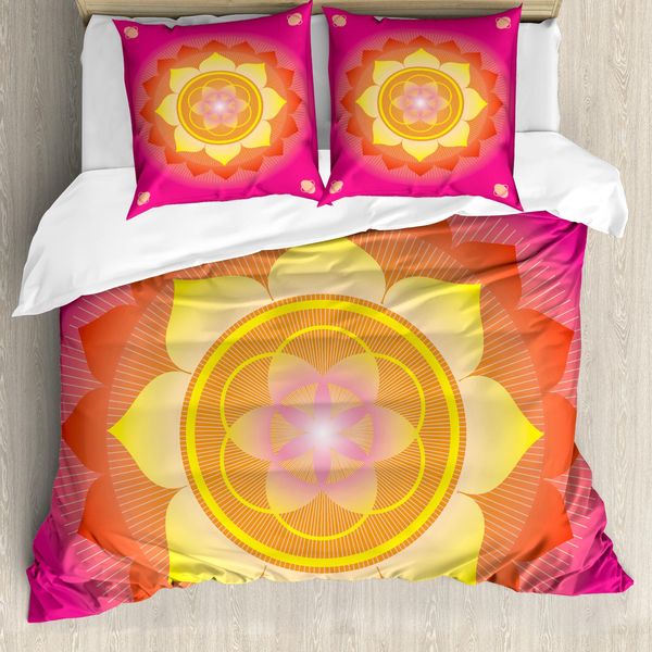 Abakuhaus Copripiumino Lotus, Lotus Planet Astral Cosmic, Antiacaro, Adatto A Chi Soffre Di Allergie, Con Federe, 200 Cm X 200 Cm - 80 X 80 Cm, Rosa Giallo Rosso-image