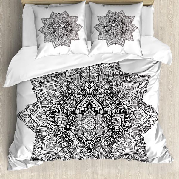 Abakuhaus Set Copripiumino Per Letti Matrimoniali, Simbolo Zen Magico Boemo, Antiacaro, Adatto A Chi Soffre Di Allergie, Con Federe, Nero Grigio-image