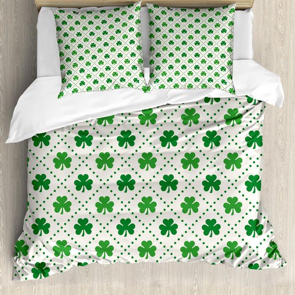 Abakuhaus Copripiumino Irlandese, 4 Leaf Shamrock Dots, Antiacaro, Adatto A Chi Soffre Di Allergie, Con Federe, 155 Cm X 220 Cm - 80 X 80 Cm, Verde Bianco-image