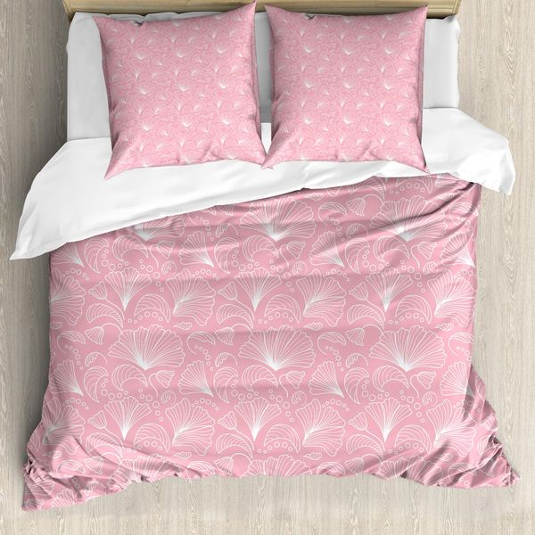 Abakuhaus Set Copripiumino Rosa Pallido Per Letti Matrimoniali, Raffinate Linee Floreali, Antiacaro, Adatto A Chi Soffre Di Allergie, Con Federe, Bianco-image