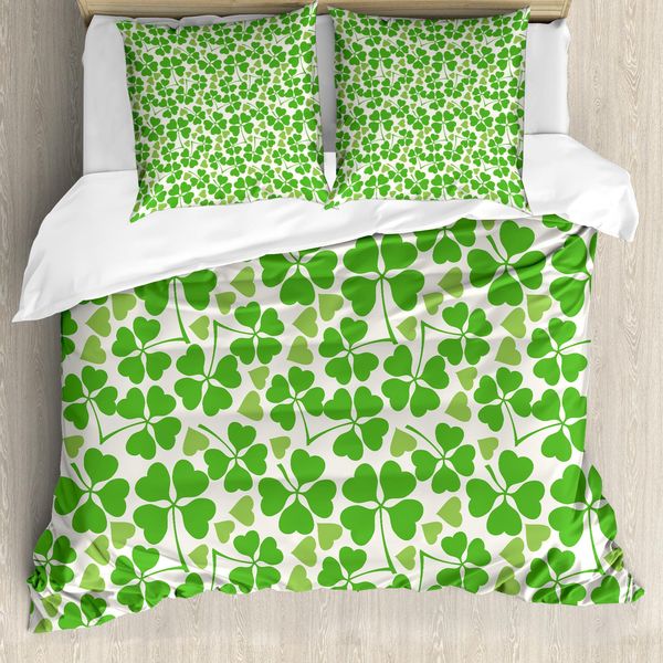 Abakuhaus Copripiumino Irlandese, Gaelico Natur Clovers, Antiacaro, Adatto A Chi Soffre Di Allergie, Con Federe, 200 Cm X 200 Cm - 80 X 80 Cm, Verde Lime Pistacchio-image