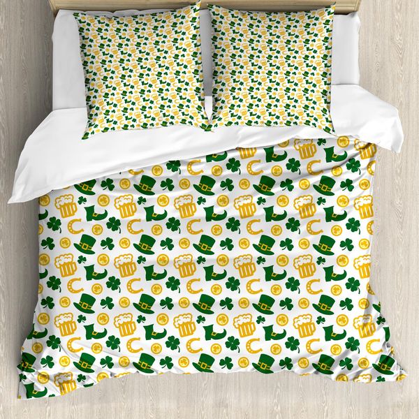 Abakuhaus Copripiumino Irlandese, Buon San Patrizio, Antiacaro, Adatto A Chi Soffre Di Allergie, Con Federe, 200 Cm X 200 Cm - 80 X 80 Cm, Verde, Giallo, Bianco-image