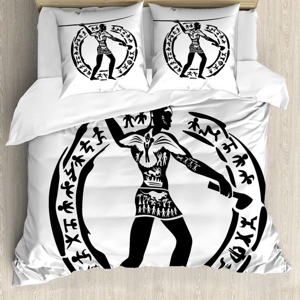 Abakuhaus Copripiumino Jagd, Man Lance, Antiacaro, Adatto A Chi Soffre Di Allergie, Con Federe, 200 Cm X 200 Cm - 80 X 80 Cm, Bianco E Nero-image