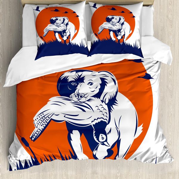 Abakuhaus Copripiumino Jagd, Cane Cocker E Anatre, Antiacaro, Adatto A Chi Soffre Di Allergie, Con Federe, 200 Cm X 200 Cm - 80 X 80 Cm, Blu Scuro, Arancione, Bianco-image
