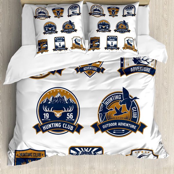 Abakuhaus Copripiumino Jagd, Set Di Federe, Antiacaro, Adatto A Chi Soffre Di Allergie, Con Federe Per Cuscini, 155 Cm X 220 Cm - 80 X 80 Cm, Blu Scuro Bianco Marrone-image