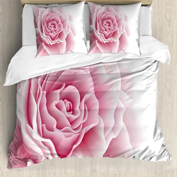 Abakuhaus Set Copripiumino Rosa Pallido Per Letti Matrimoniali, Bouquet Romantico, Antiacaro, Adatto A Chi Soffre Di Allergie, Con Federe, Rosa Chiaro E Bianco-image