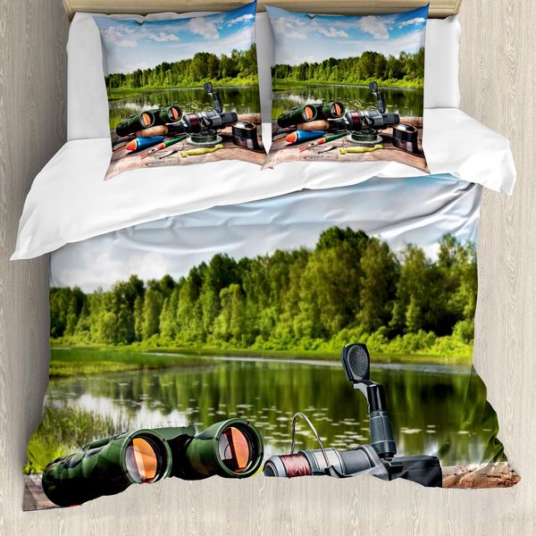 Abakuhaus Copripiumino Jagd, Accessori Per La Pesca, Antiacaro, Adatto A Chi Soffre Di Allergie, Con Federe, 155 Cm X 220 Cm - 80 X 80 Cm, Multicolore-image