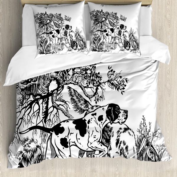 Abakuhaus Copripiumino Jagd, Cani Nel Bosco, Antiacaro, Adatto A Chi Soffre Di Allergie, Con Federe, 200 Cm X 200 Cm - 80 X 80 Cm, Bianco E Nero-image