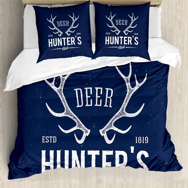 Abakuhaus Copripiumino Jagd, Deer Hunter-Club, Antiacaro, Adatto A Chi Soffre Di Allergie, Con Federe, 155 Cm X 220 Cm - 80 X 80 Cm, Blu Navy-Bianco-image