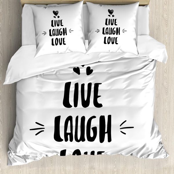 Abakuhaus Vivi, Ridi, Ama Copripiumino, Doodles, Antiacaro, Adatto A Chi Soffre Di Allergie, Con Federe, 155 Cm X 220 Cm - 80 X 80 Cm, Bianco E Nero-image