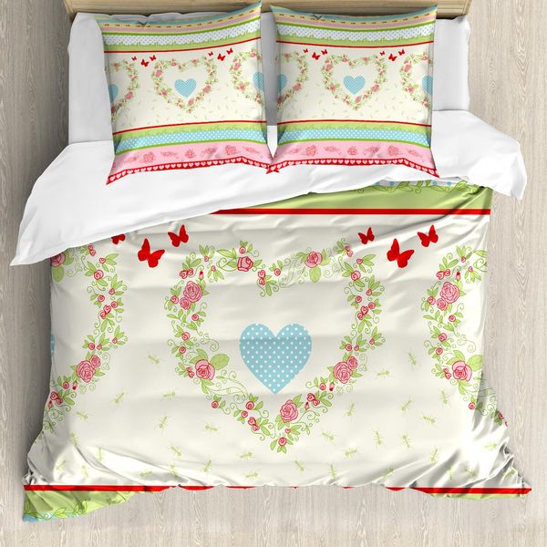 Abakuhaus Copripiumino Shabby Flora, Cuori Country Rose, Antiacaro, Adatto A Chi Soffre Di Allergie, Con Federe, 200 Cm X 200 Cm - 80 X 80 Cm, Multicolore-image