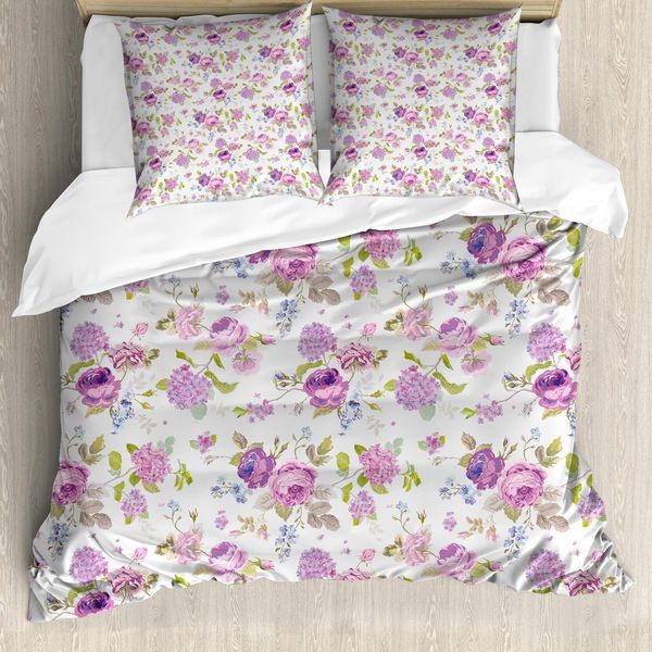 Abakuhaus Shabby Flora Copripiumino, Rose E Violette, Antiacaro, Adatto A Chi Soffre Di Allergie, Con Federe, 155 Cm X 220 Cm - 80 X 80 Cm, Multicolore-image