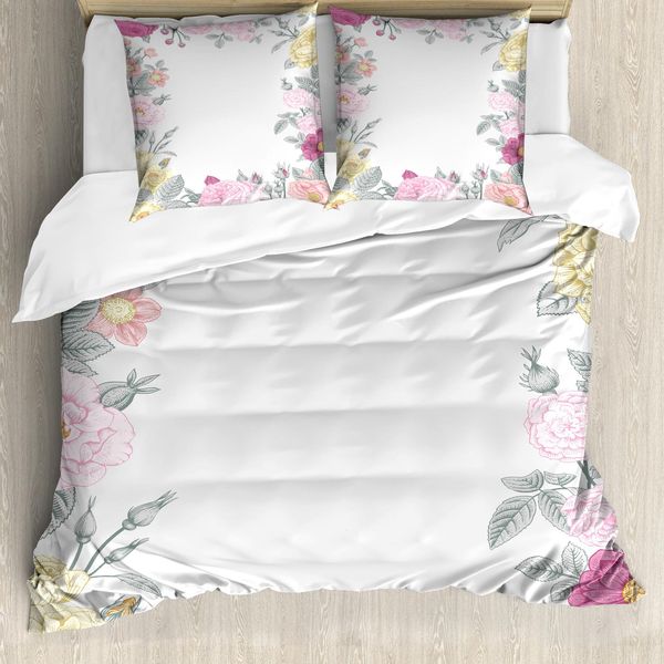 Abakuhaus Copripiumino Shabby Flora, Giardino Selvaggio Vintage, Antiacaro Adatto A Chi Soffre Di Allergie Con Federe, 155 Cm X 220 Cm - 80 X 80 Cm, Multicolore-image