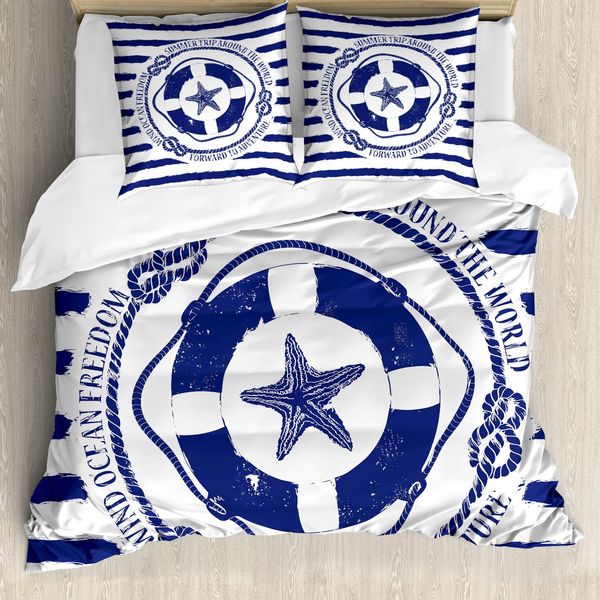 Abakuhaus Set Copripiumino A Forma Di Stella Marina Per Letti Matrimoniali, Salvagente Da Viaggio, Antiacaro, Adatto A Chi Soffre Di Allergie, Con Federe, Blu Navy E Bianco-image