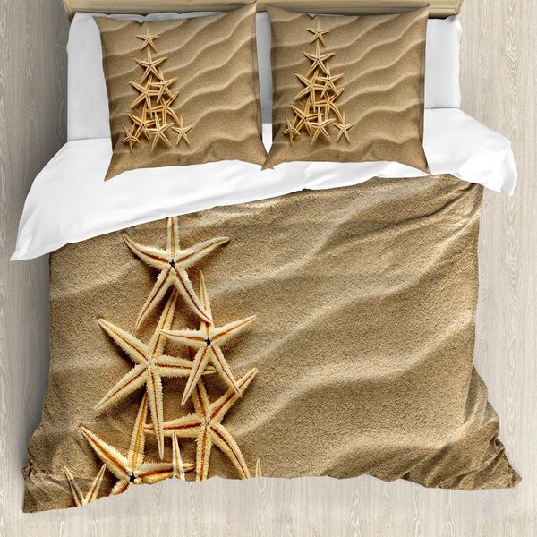 Abakuhaus Set Copripiumino A Forma Di Stella Marina Per Letti Matrimoniali, Albero Di Conchiglie, Antiacaro, Adatto A Chi Soffre Di Allergie, Con Federe, Blu, Bianco E Rosso-image