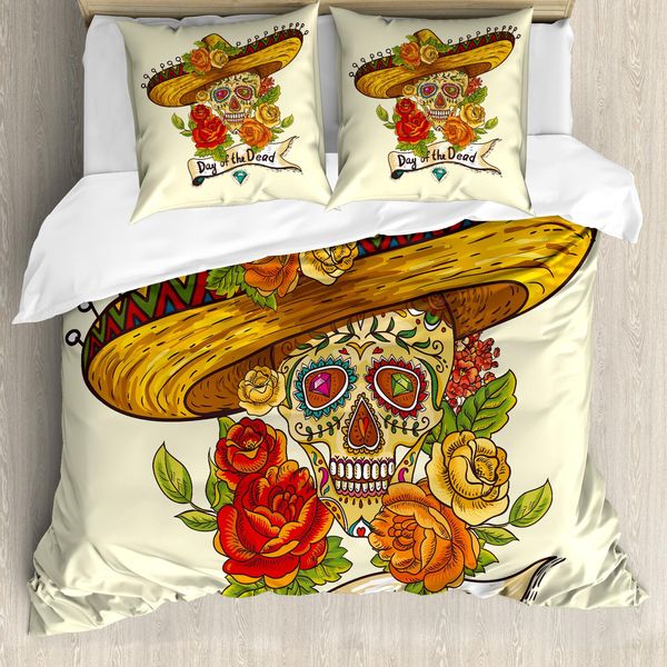 Abakuhaus Copripiumino ZuckerschäDel, Teschi Con Sombrero, Antiacaro, Adatto A Chi Soffre Di Allergie, Con Federe, 155 Cm X 220 Cm - 80 X 80 Cm, Multicolore-image