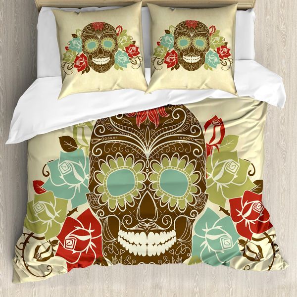 Abakuhaus Copripiumino ZuckerschäDel, Volto Gotico Vintage, Antiacaro, Adatto A Chi Soffre Di Allergie, Con Federe, 200 Cm X 200 Cm - 80 X 80 Cm, Multicolore-image