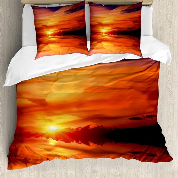 Abakuhaus Copripiumino Naturale, Drammatico Tramonto Sul Lago, Antiacaro, Adatto A Chi Soffre Di Allergie, Con Federe, 200 Cm X 200 Cm - 80 X 80 Cm, Rosso Vermiglio Calendula-image