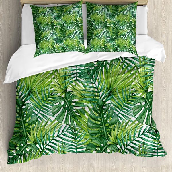 Abakuhaus Copripiumino, Foglie Di Albero Acquerellate, Antiacaro, Adatto A Chi Soffre Di Allergie, Con Federe, 200 Cm X 200 Cm - 80 X 80 Cm, Verde Chiaro Verde Scuro-image