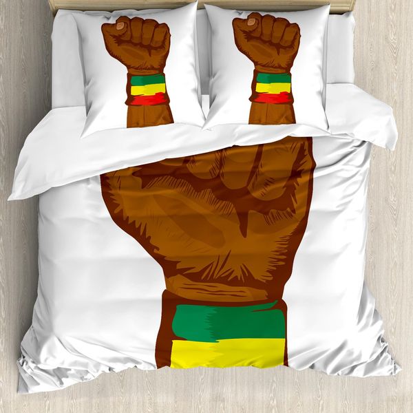 Abakuhaus Copripiumino Rasta, Colori Della Bandiera Etiope, Antiacaro, Adatto A Chi Soffre Di Allergie, Con Federe, 200 Cm X 200 Cm - 80 X 80 Cm, Giallo Marrone-image