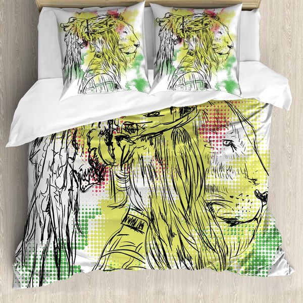 Abakuhaus Copripiumino Rasta, Motivo Lion Head Digitale, Antiacaro, Adatto A Chi Soffre Di Allergie, Con Federe, 155 Cm X 220 Cm - 80 X 80 Cm, Bordeaux Giallo-image