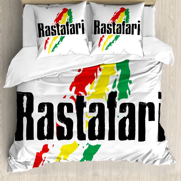 Abakuhaus Copripiumino Rasta, Parole Grunge Rastafari, Antiacaro, Adatto A Chi Soffre Di Allergie, Con Federe, 200 Cm X 200 Cm - 80 X 80 Cm, Rosso, Verde E Giallo-image