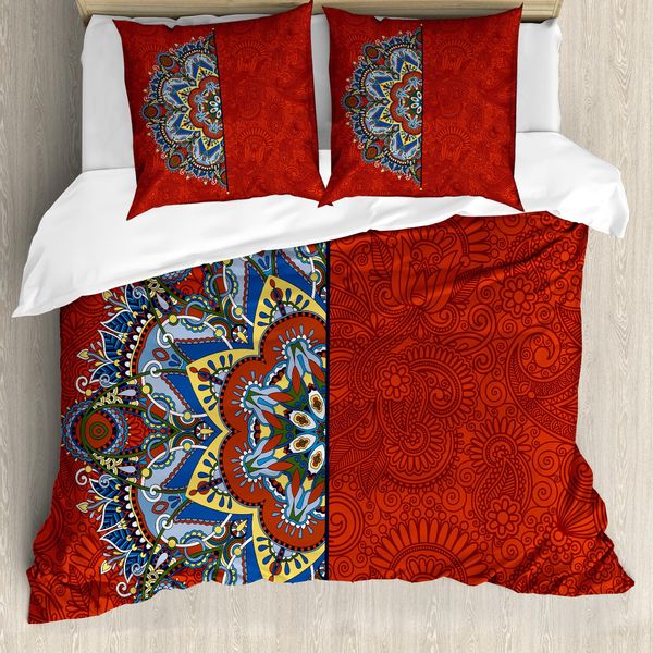 Abakuhaus Copripiumino Red Mandala, Stile Ucraino, Antiacaro, Adatto A Chi Soffre Di Allergie, Con Federe, 200 Cm X 200 Cm - 80 X 80 Cm, Blu Bordeaux E Bianco-image